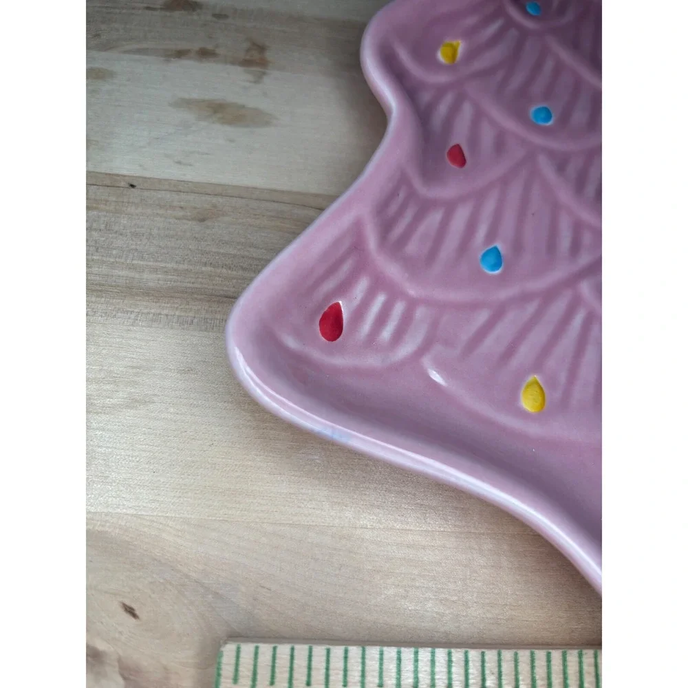 Merry Moments Pink Ceramic Christmas Tree Holiday Plate Stoneware Festive Decor
